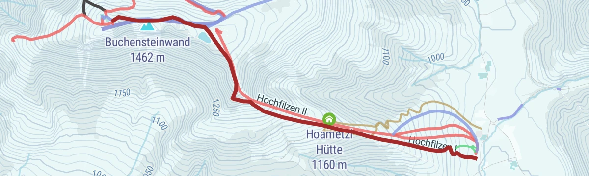Route map: Pistentour Buchensteinwand Route 3 Hoametzl Aufstieg